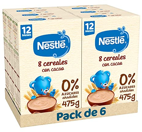 Nestle Papilla 8 Cereales con Cacao, 6 Paquetes de 475g (Total 2.85 Kg)