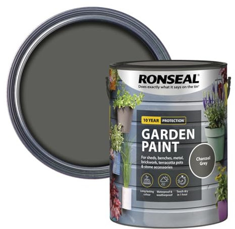 ARUUJ Multipurpose Garden Paint - Exterior Wood Paint for Sheds, Benches, Metal, Brickwork, Pots - Waterproof Colour & Protect 2.5L Tin - Outdoor Fence Furniture (Charcoal Grey)