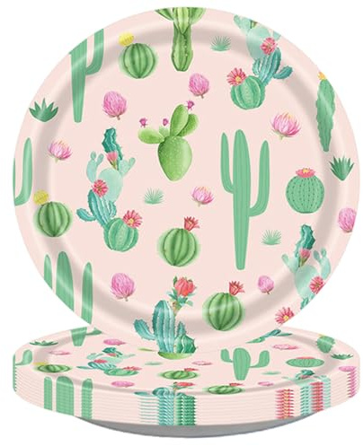 USUKUSI 25 platos de papel para fiesta de cactus, temática de fiesta de verano, adorable plato de cactus resistente, suministros desechables para fiesta de cactus para boda, baby shower, cumpleaños,