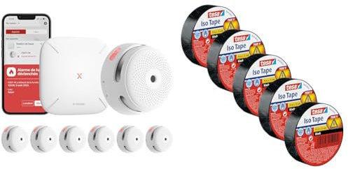 X-Sense XS01-M ProConnected Rauchmelder mit SBS50 Basisstation & tesa Isolierband im 5er Pack- Selbstklebendes Isolierband, hitzebeständig
