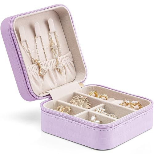 Vlando Small Faux Leather Travel Jewellery Box Organizer Display Storage Case for Rings Earrings Necklace without Mirror,Purple