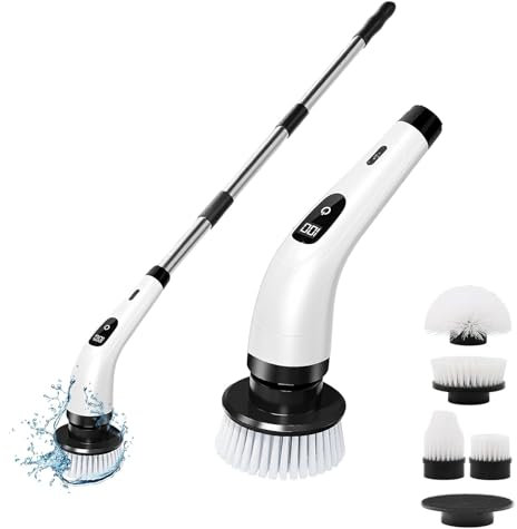 Spalivivre Cepillo Electrico Limpieza Hogar, Cepillo de Limpieza Inalámbrico con 8 Cabezales Reemplazables, 2 Velocidades, IPX7, para Baño, Cocina, Suelos y Juntas