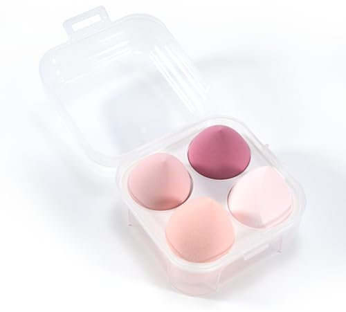 4 Pezzi Spugnette Trucco Make Up Set, Beauty Blender Spugna Fondotinta, Correttore Essence, Spugne Trucchi per Fondotinta Liquido, BB Cream, Cipria, Blush, Asciutto e Bagnato, Con scatola portaoggetti