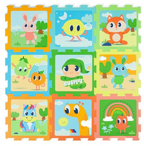 MOLTO Tapis en Mousse Puzzle 9 pièces réversible – Design Gusy Light – Sol pour Enfant rembourré et antidérapant – Tapis bébé à partir de 0 Mois – Mousse EVA Non Toxique