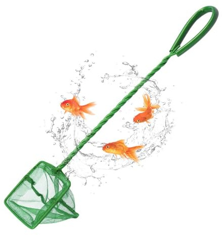 HZXINYI Aquarium Fishing Net - Square Fine Mesh Fish Tank Net with Long Handle for Catching Small Fishes Shrimps or Cleaning Fish Tanks (Green)