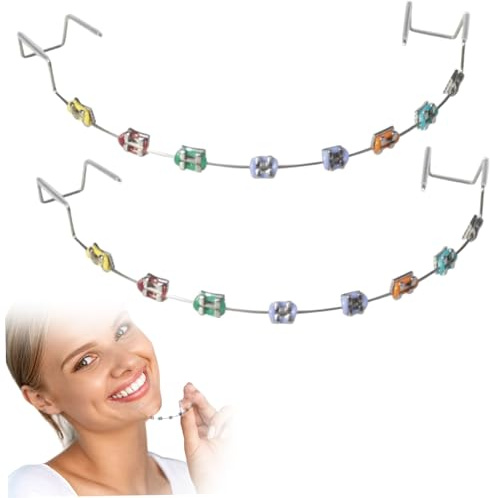 Clip de 2 piezas en aparatos ortopédicos de acero inoxidable, decoración de dientes de moda de acero inoxidable seguro con cables de metal y corbatas de ligadura de ortodoncia