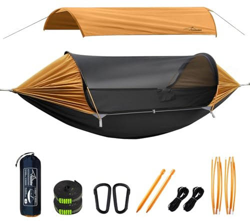 Travel Bird Hamaca de Acampada con Mosquitera y Parasol Extraíble, 4 en 1 Hamacas Colgantes Ligeras con Correas para Árboles, Tienda Hamaca de Campaña Bivvy para Exteriores, Senderismo y Viajes