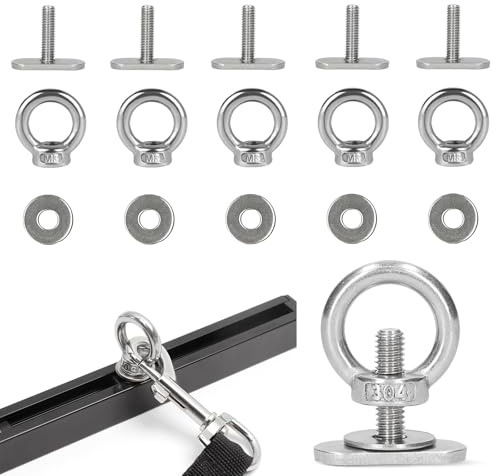 6 tuercas anulares M8, tornillos de cabeza de martillo, de acero inoxidable, con arandelas para remolque, fijación y colgar