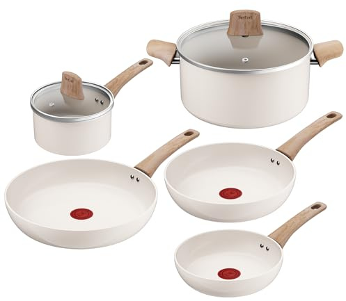 Tefal Cera Bright, Batterie de cuisine en céramique, Revêtement antiadhésif en céramique, Corps en aluminium 100% recyclé, C445S504