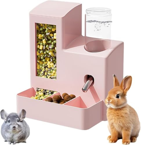 Distributeur d'eau 2 en 1 pour cochon d'Inde - Bouteille d'eau avec support - 80 ml - Distributeur d'eau pour petits animaux - Bouteille d'eau anti-fuite avec bol d'alimentation (rose)