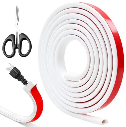XSHAO® 4m Goulotte Passe Cable Mural, Goulotte Demi-Ronde Flexible en Silicone avec 1 Ciseaux Baguette Cache Fil Electrique Mural Blanc pour Dissimuler et Protéger Les Câbles