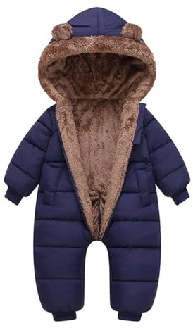 Générique Combinaison De Neige Unie Pour Tout-Petits En Hiver Barboteuse Bebe Fille Naissance Body 24 Mois Chaude À Capuche Nouveau-Né Bébé Animal Garçon Rembourré(Marine,18-24 mois)