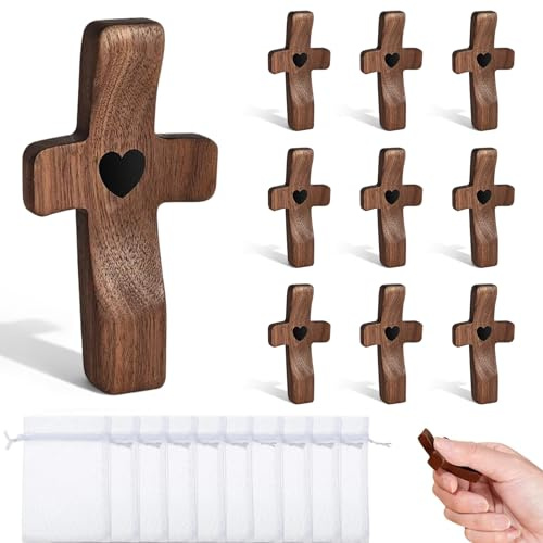 YMTWSRY 10 pezzi croce in legno intagliato, amuleto a mano, croce in legno, piccola crocifisso, intagliata a mano, per preghiere di devozione, battesimo, comunione, 10 pezzi