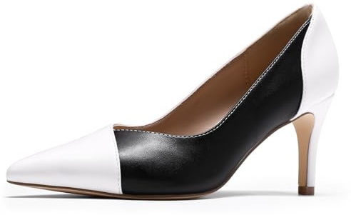 YYNUDA - Zapatillas de tacón de aguja para mujer, punta puntiaguda, con bloque de color, de PU y de piel barnizada, para boda, noche, oficina, etc