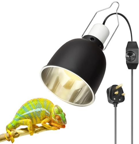 Reptile Heat Lamp Fixture, 5.5 Inch Reptile Dome Lamp Holder with Dimmable Light, UVA UVB E26/E27 Ceramic Heating Bulb Lampshade for Tortoise Bearded Dragon Terrarium Lizard Turtle Snake(No Bulb)
