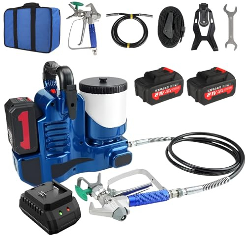 JXUANMM Pistolet à Peinture Portable sans air de 1,2 Litre, idéal pour la Peinture de Maisons, avec Batterie au Lithium 21 V, 6 Vitesses réglables, pour peintures Latex et laques. Blue-2Battery