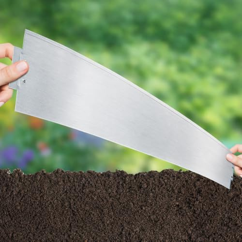 Peviasot Rasenkante Metall Verzinkt, 5m Garten Beeteinfassung, Flexible Mähkante Rasenbleche, Stecksystem ohne Zubehör Einfache Montage, Silber 5 Stück 100cm x 15cm (L x H)