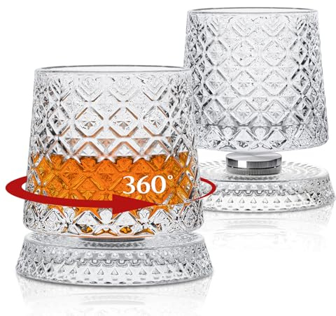 INSETLAN Set di 2 bicchieri da whisky girevoli da 300 ml, bicchieri da whisky antichi alla moda, set di bicchieri da whisky per scotch, bourbon e cocktail, regalo speciale per uomini (fiocchi di neve)