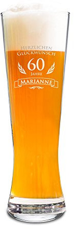 AMAVEL Weizenbierglas mit Gravur zum 60. Geburtstag Personalisiert mit Namen, Individuelles Weizenglas als Geburtstagsgeschenk für Männer, ca. 0,5 l
