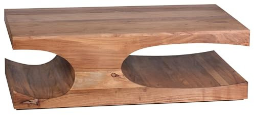 Wohnling Couchtisch BOHA Massiv-Holz Akazie 118 cm breit Wohnzimmer-Tisch Design dunkel-braun Landhaus-Stil Beistelltisch