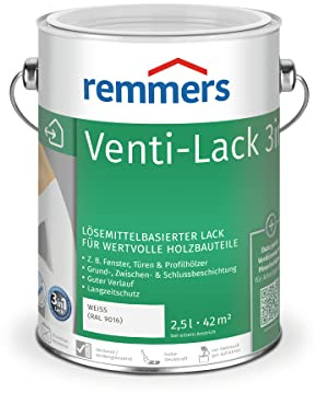 Remmers Venti-Lack 3in1 weiß (RAL 9016), 2,5 Liter, Alkydhardzlack für Holz innen und außen, 3 Beschichtungen in einem Produkt, hohe Deckkraft