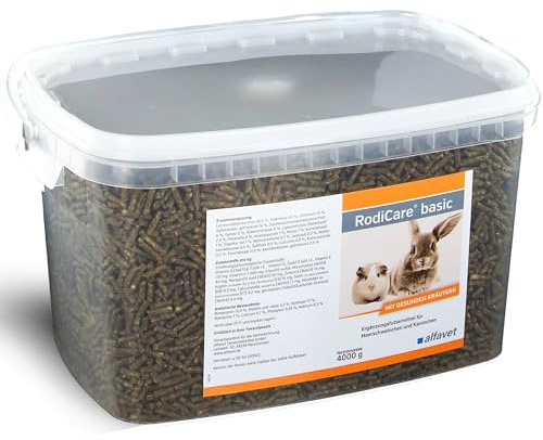 Alfavet RodiCare Basic (4 kg) – Pellet alle erbe ricchi di fibre per conigli e porcellini d’India – mangime complementare con vitamina C
