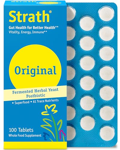 Strath Nutritional Yeast Tablets - 100 Count - Vegetarian, Lactose Free, Artificial Additive Free - Digestive Support, Nutrient Absorption - Unflavored Daily Supplement - Prebiotic and Postbiotic