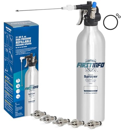 FIRSTINFO Pulvérisateur Rechargeable en Aluminium 620 ml, Pressurisé jusqu'à 140 PSI, Réservoir Réutilisable avec 5 Buses Interchangeables, pour Nettoyant Freins, Dégraissant et Lubrifiant A1638Y5