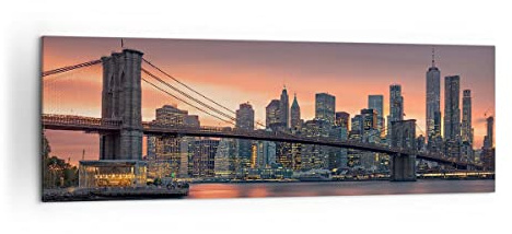 Lienzos decorativos 160x50cm Cuadro Sobre Lienzo Moderno Nuevo york puente noche Grande XXL Dormitorio Cocina Cuadros Pared Imágenes Cuadros Decoracion Salon Wall Art Prints Decor AB160x50-4048