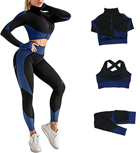 Veriliss 3-Set Completo Sportivo Palestra Donna, Fitness Completo, Workout Abbigliamento Oceans Cappotto Reggiseno Sportivo Ghette