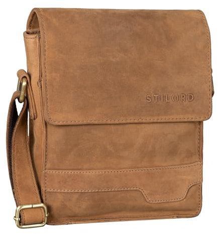 STILORD 'Sven' Herrenhandtasche Leder Umhängetasche klein Schultertasche Männer 8 Zoll Tablet Herren-Tasche Messenger Bag DIN A5 Echtes Leder, Farbe:dijon - braun
