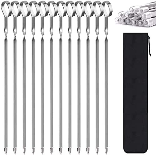 Kabob Spiedini piatti in metallo per barbecue, spiedo da 30,5 cm, in acciaio inox, per shish kebob, larghi, riutilizzabili, per carne, gamberetti, pollo, verdure, confezione da 12