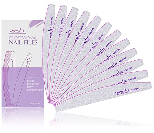 Professional Nail Files Double Sided Emery Board Nail Styling Tools Pet Grooming Tools for Home and Salon Use (Half Moon 180/240, 12pcs)