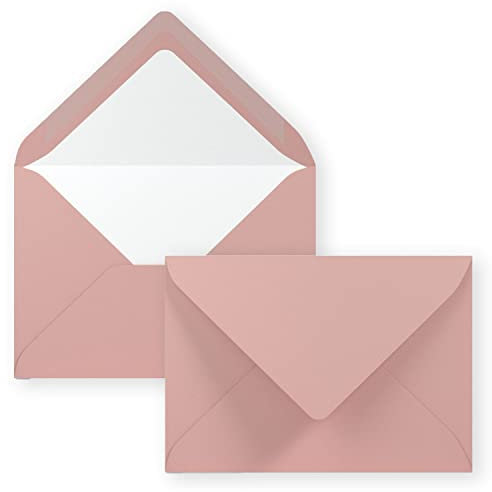 50x Kuverts in Altrosa - Brief-Umschläge in DIN B6-12,5 x 17,6 cm geripptes Papier - weißes Seidenfutter für Weihnachten & festliche Anlässe