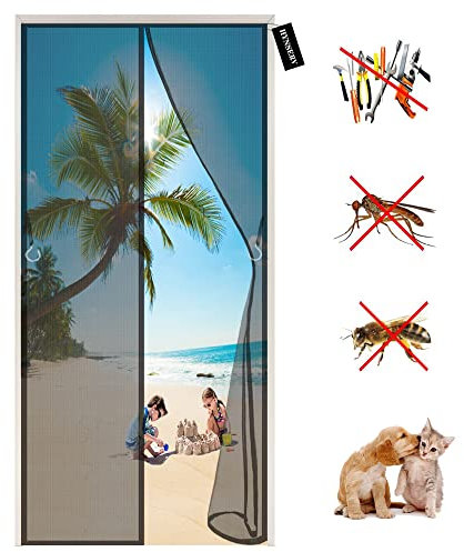 Zanzariera Magnetica, Anti Zanzare Calamite Tenda 50x180cm Anti Zanzare Magnetico Mantiene Stanza Traspirante, Impedendo Agli Insetti Di Entrare per Porte da Balcone Cantine - Nero A