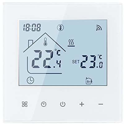 Termostato inteligente WiFi para calefacción por suelo radiante eléctrico,termostato eléctrico de 16A,pantalla táctil digital, regulador de temperatura, 230V, compatible con Alexa Google Home (blanco)