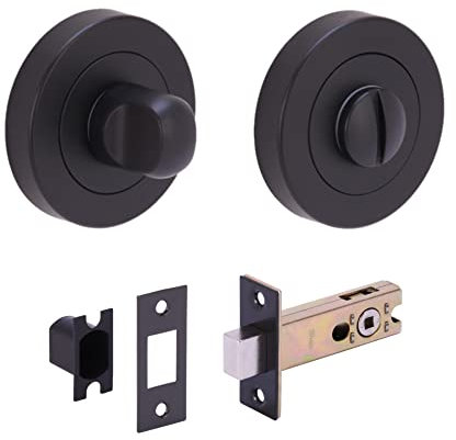 HANDLEZONE® Bathroom Toilet Door Thumb Turn and Release Deadbolt Kit - Black Matt - 76mm Bolt with 57mm Backset