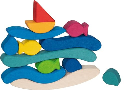 goki 58361 - Stapelspiel Wasserwelt - aus hochwertigem Ahornholz Evolution - fördert die Kreativität und Fanatsie - harmonisches Farbdesign - Made in Europa