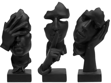 aboxoo 3 Pcs Thinker Statue, Silence is Gold Abstract Art Figurine, See No Evil Hear No Evil Speak No Evil Statues, Modern Resin Sculptures Decor for Living Room, Home, Office Study (Black)