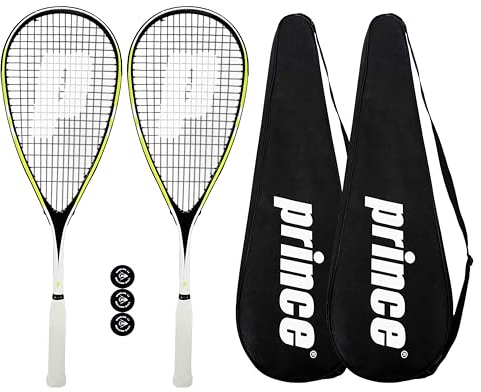Prince Team 400 et 450 Lot de 2 raquettes de squash avec housses de protection sur toute la longueur et 3 balles de squash (Team Rebel 450)
