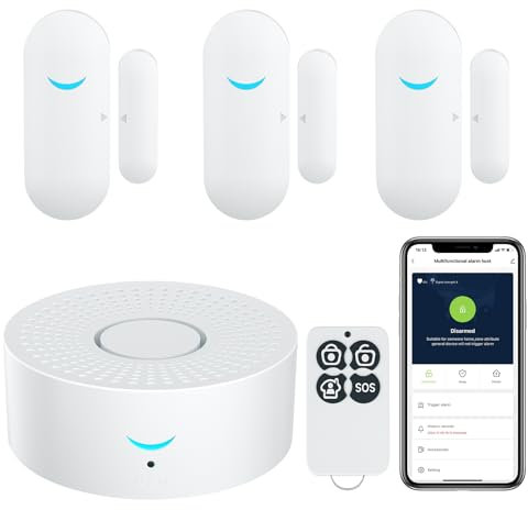 Chatthen Home Alarm Systems, Window Alarm Burglar Alarm, Tua Smart Remote Control, Wifi +RF Receiver Compatible with 200 Accessories (1 Receiver & 3 Door Sensor & 1 Remote Control)