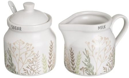 Juego de Azucarero y Lechera de Stoneware Blancos y Beige para Cocina Modernas (Azucarero y lechera)