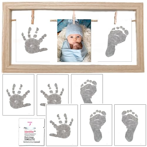 BUSHBABY Baby hand- och fotavtryckssats, bläckfria babytryck, handavtryck och fötter, fotoram, hundtassavtryck, nya babygåvor, nyfödd pojke, flicka, baby shower gåvor till mamma (8 kort)