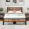 HOMERECOMMEND 120x200 Metallbett Bettgestelle mit Lattenrost mit Holz Kopfteil und Fußteil Heavy Duty Metall Plattform Bettrahmen Schwarz+Braun