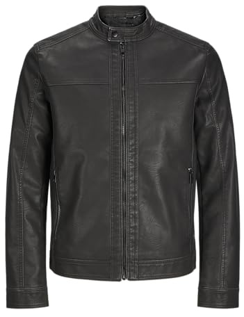 JACK & JONES Washed Pu Jacket Jjewarner Noos - Chaqueta de poliuretano para hombre, Negro, L