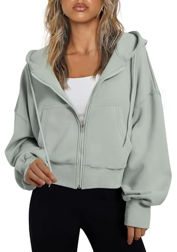 Jhsnjnr Womens Zip Up Hoodie Drawstring Long Sleeve Sweatshirt with Pockets Lightweight Hooded Cropped Jackets