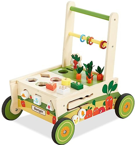 Beright 12-in-1 Wooden Baby Walker, Toddler Activity Center Toys, Wooden Baby Push and Pull Toys, Baby Push Walker, Multiple Play, Develops Motor Skills & Stimulates Creativity, Upgraded