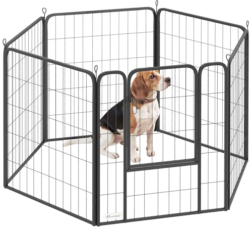 PawHut 6 Panels Dog Playpen with Secure Door for Indoor Outdoor, 80cm High