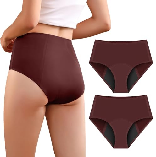 Carer Lote de 2 Bragas para Incontinencia Femenina de Alta Absorción Ropa Interior para la Menstruación con Protección Día y Noche Calzones Menstruales Protectores 50 ml a 100 ml Burdeos M