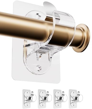 WEKIWGOT Soporte para Barra de Cortina Sin Taladrar, Ganchos Adhesivos Transparente, Autoadhesivos con Tornillos, Soporte para Barra para Baño, Cocina, Salón, Dormitorio (Transparente 4 Piezas)